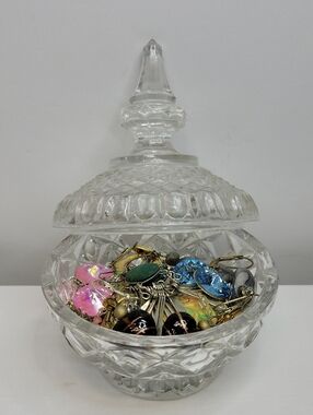Clear Glass Decorative Candy Jar with Lid With Earrings
